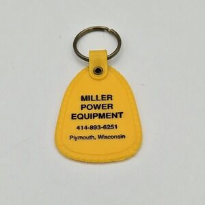 Vintage Miller Power Equipment Plymouth, WI Advertising Keychain Key Fob yellow